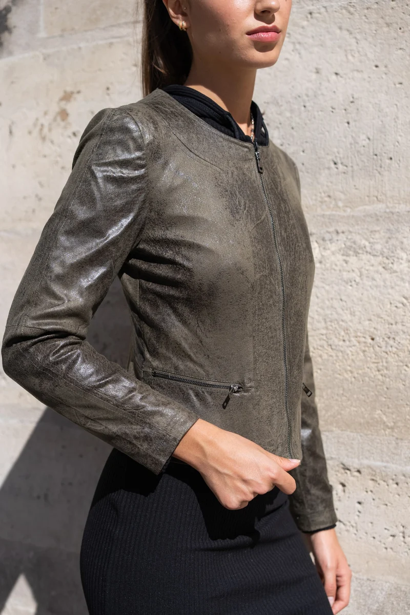 Veste suédine col rond