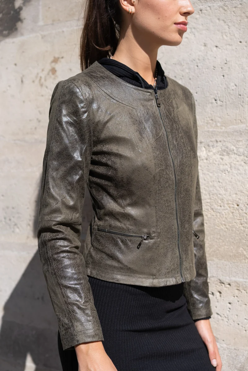Veste suédine col rond