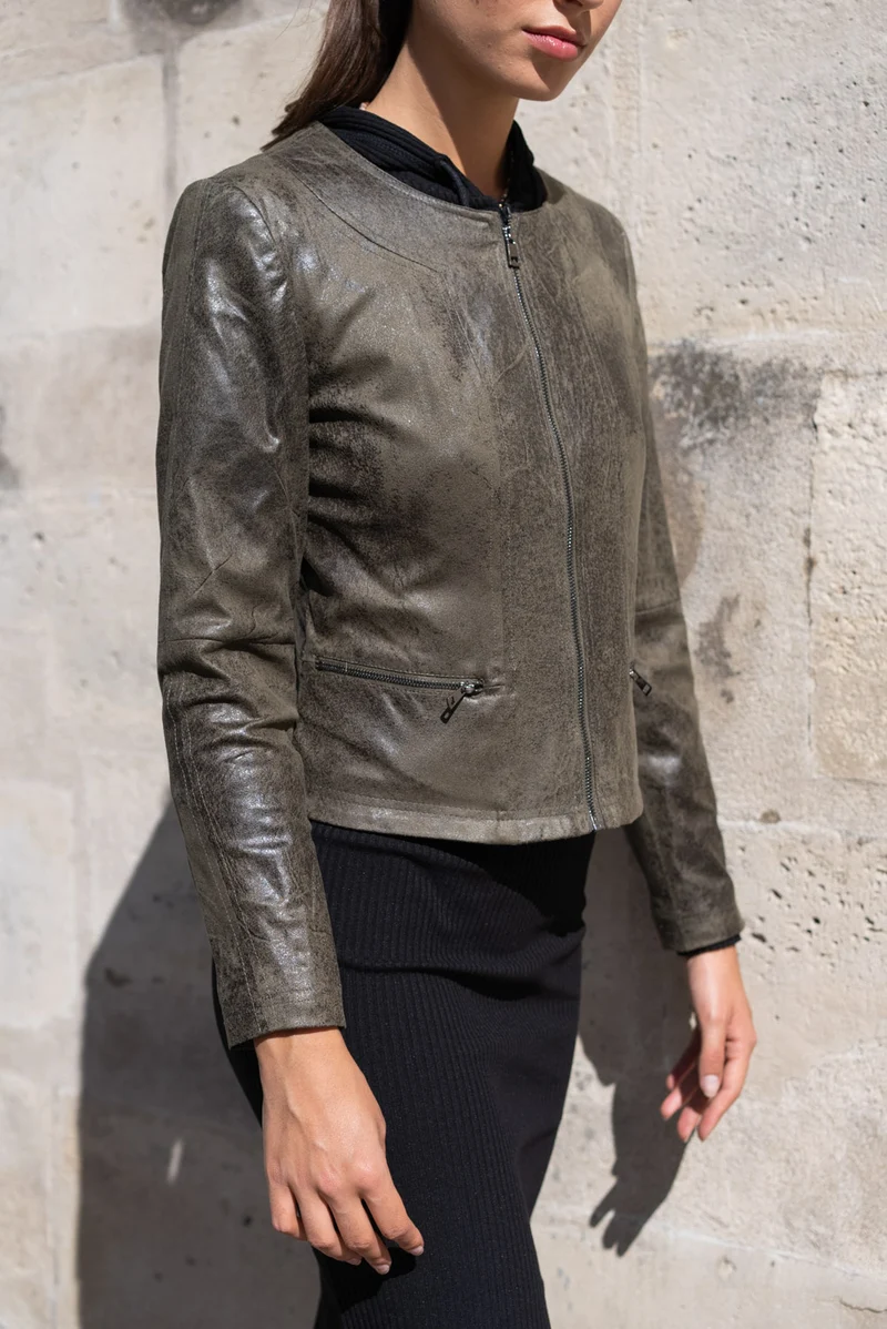 Veste suédine col rond