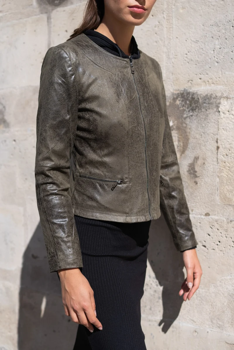 Veste suédine col rond