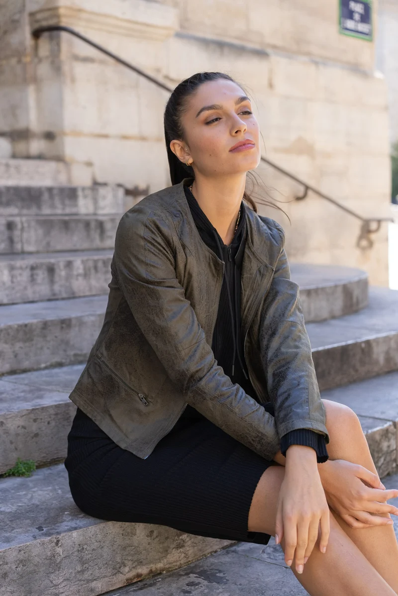 Veste suédine col rond