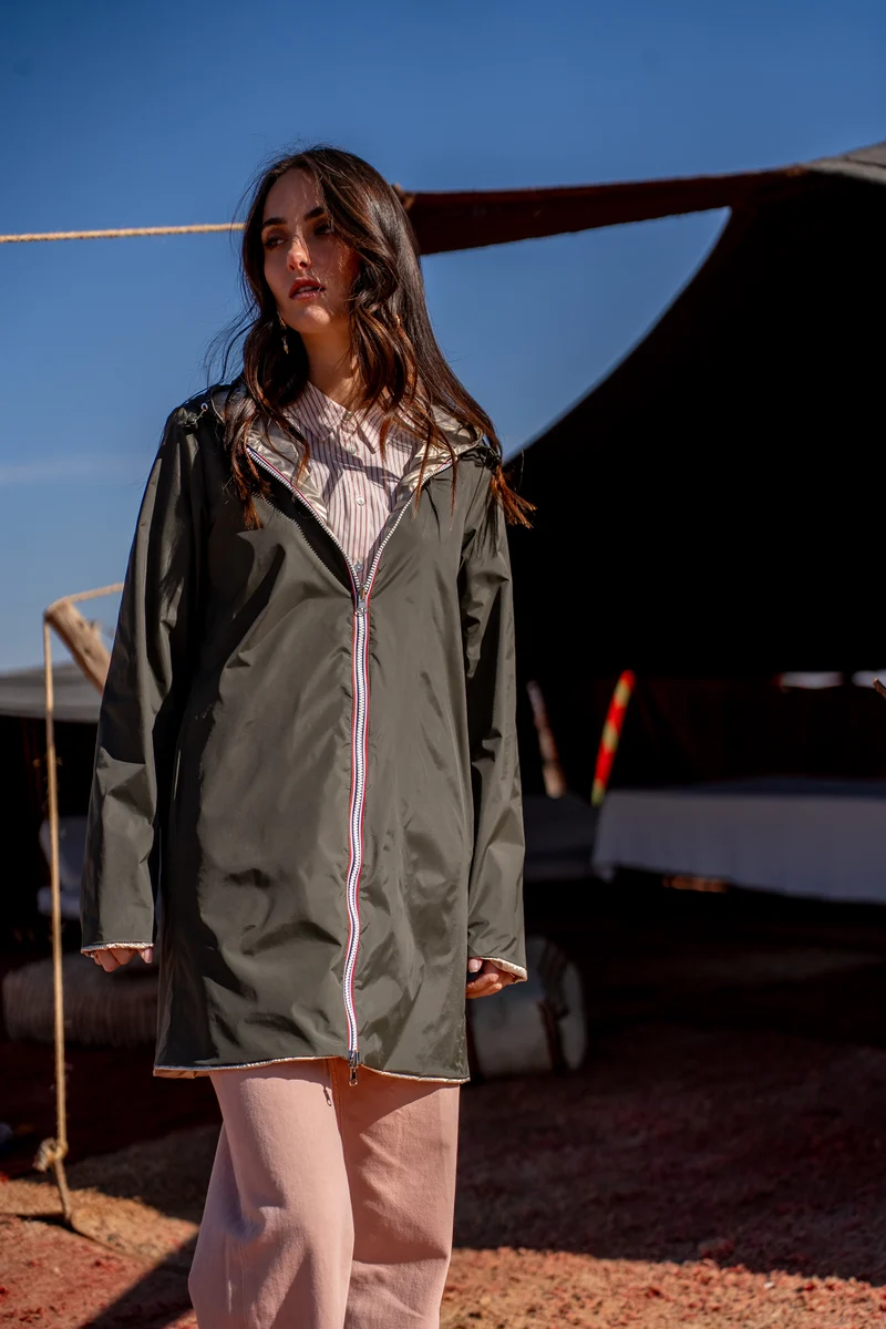 Imperméable réversible long