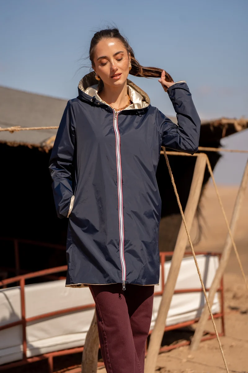 Imperméable réversible long