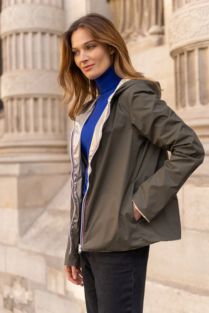 Imperméable réversible court