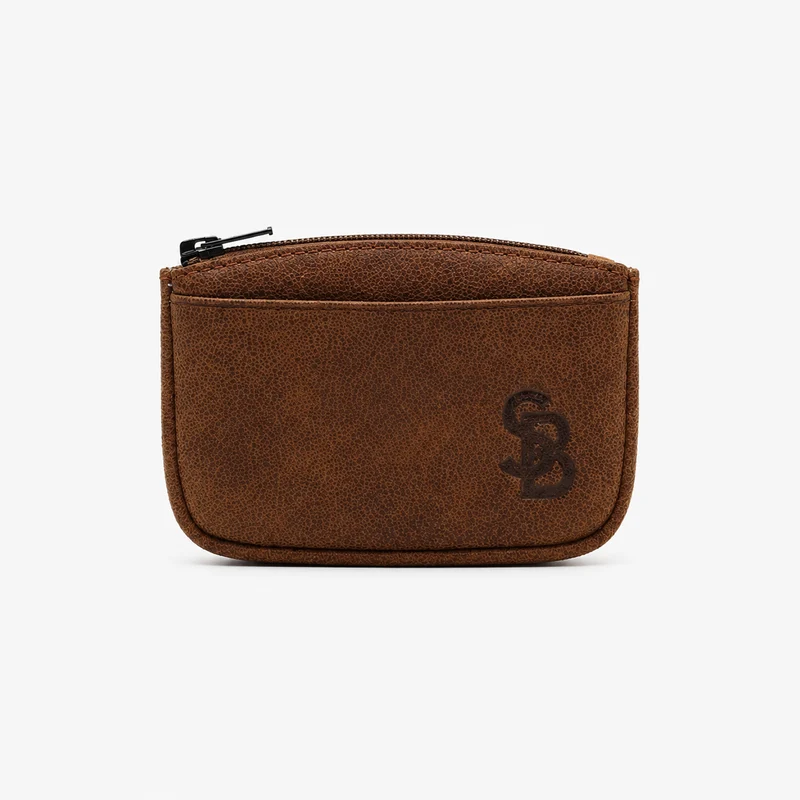 Porte-monnaie zippé cuir de chèvre cognac Brooklin