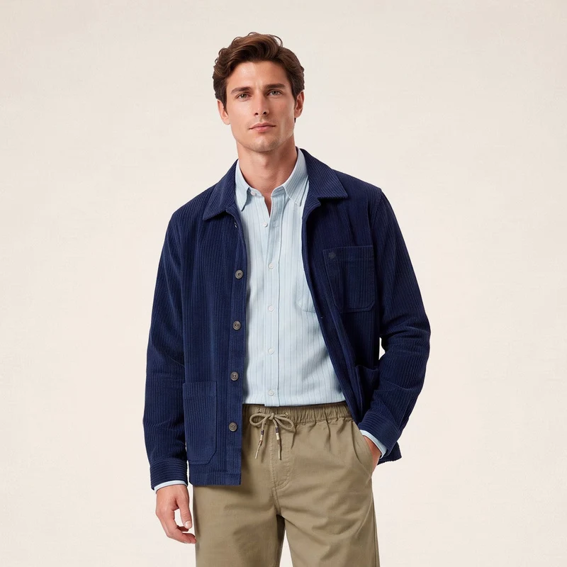 Veste worker velours côtelé coton bleu marine foncé Wael