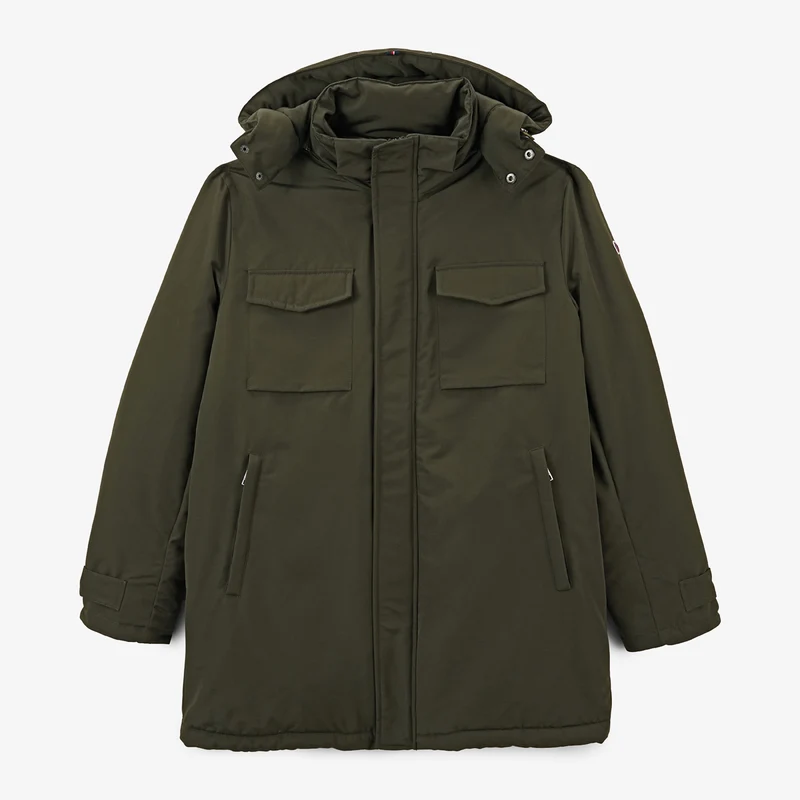 Parka imperméable mi-longue à capuche vert kaki Laurent