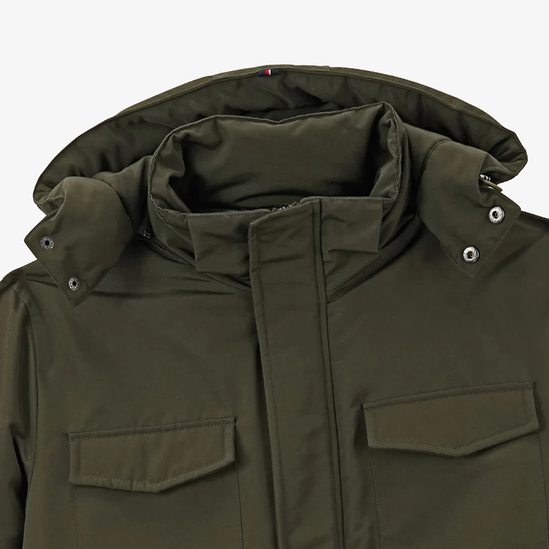 Parka imperméable mi-longue à capuche vert kaki Laurent