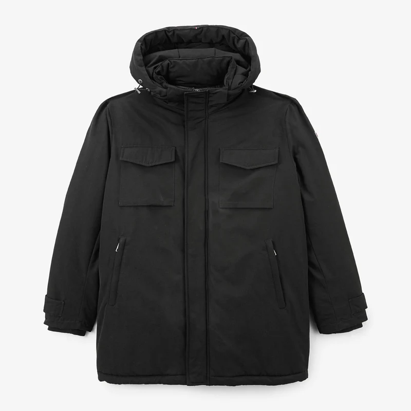 Parka imperméable mi-longue à capuche noir Laurent