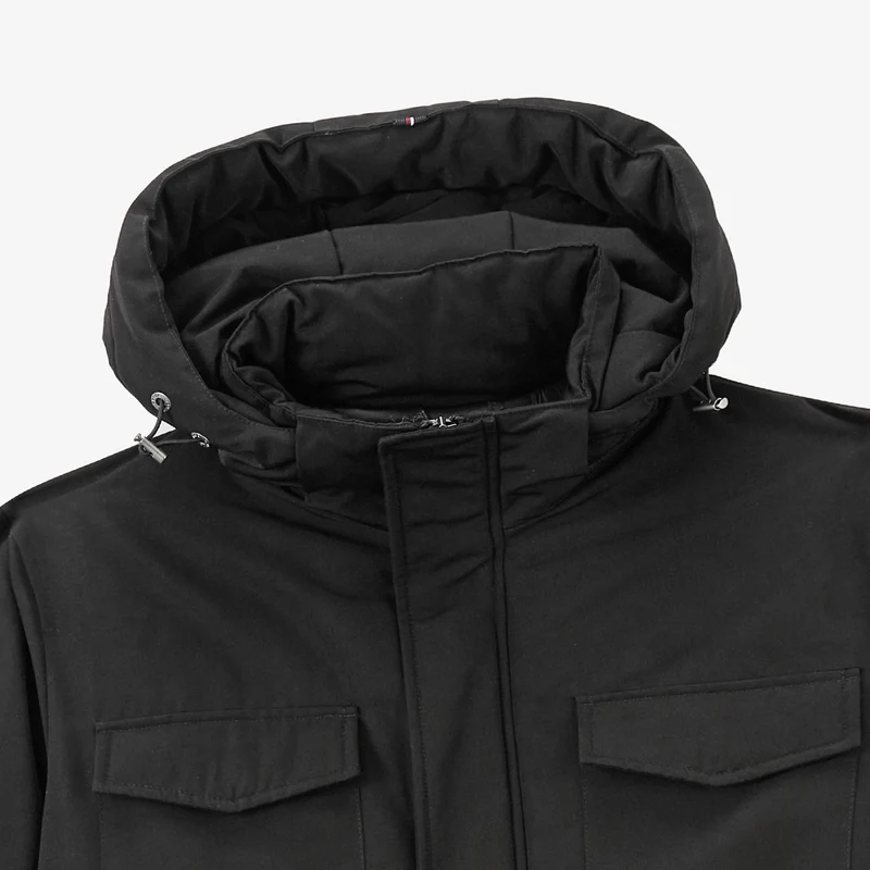 Parka imperméable mi-longue à capuche noir Laurent