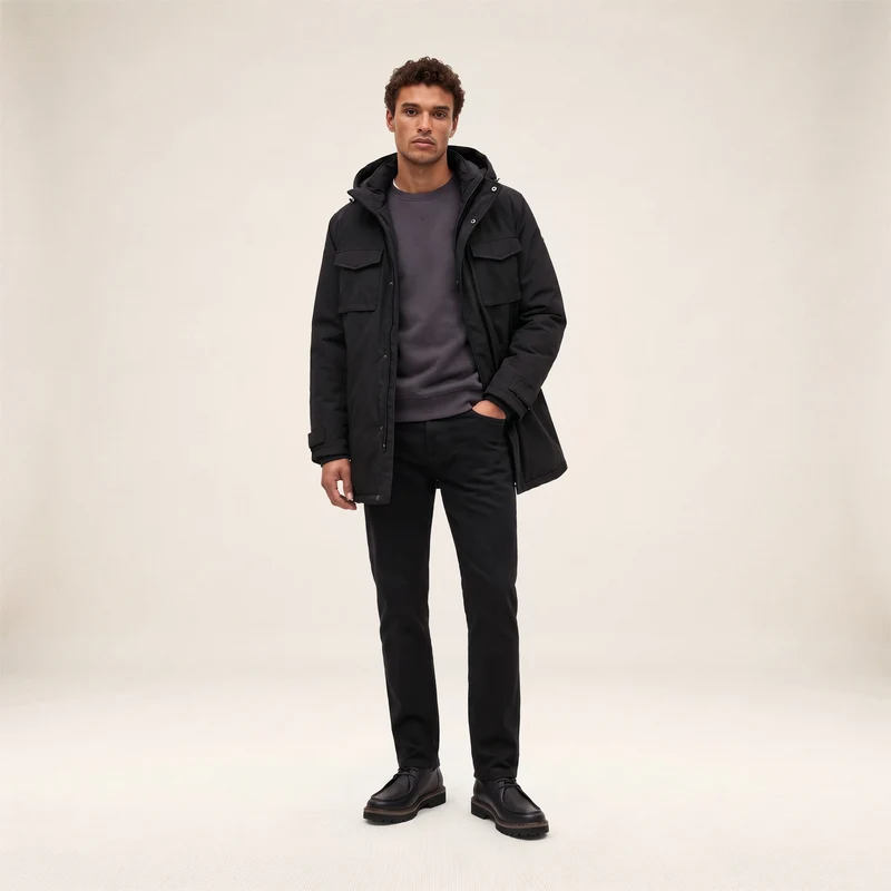 Parka imperméable mi-longue à capuche noir Laurent
