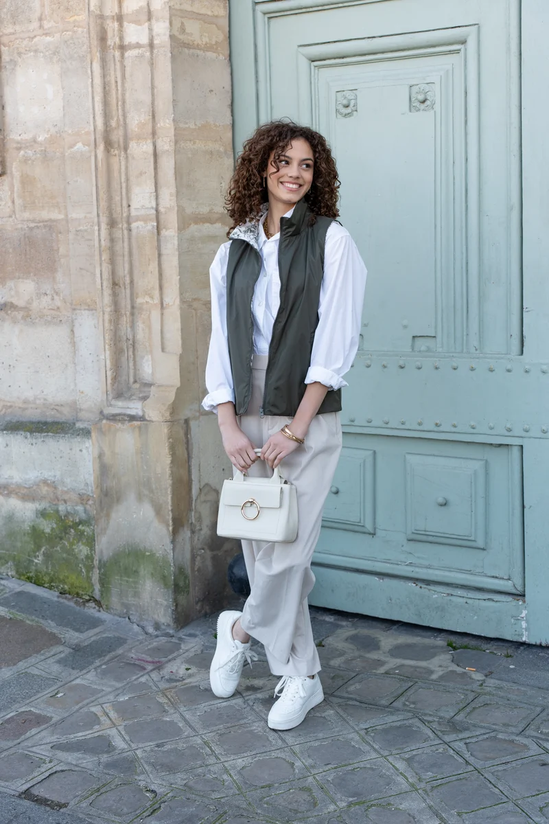 Doudoune sans manches réversible (toile de Jouy florale)