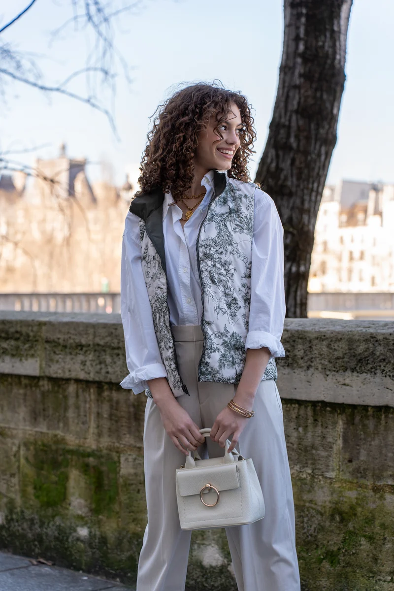 Doudoune sans manches réversible (toile de Jouy florale)