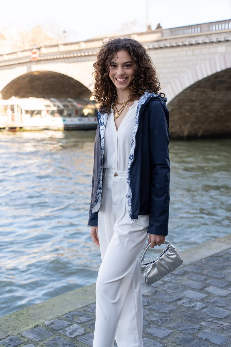 Imperméable réversible court mi-saison (toile de Jouy florale)