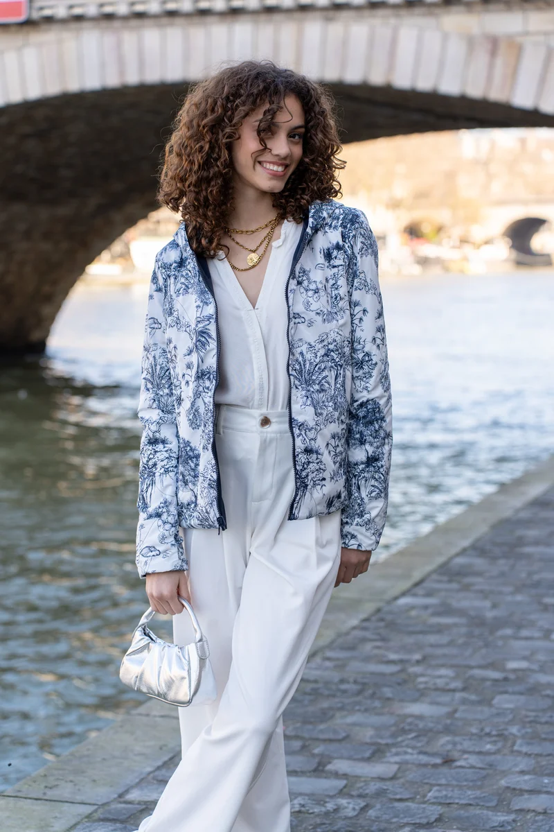 Imperméable réversible court mi-saison (toile de Jouy florale)