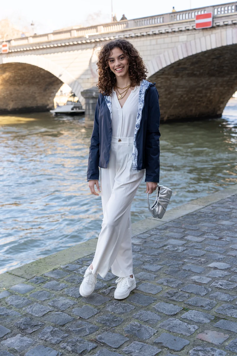 Imperméable réversible court mi-saison (toile de Jouy florale)