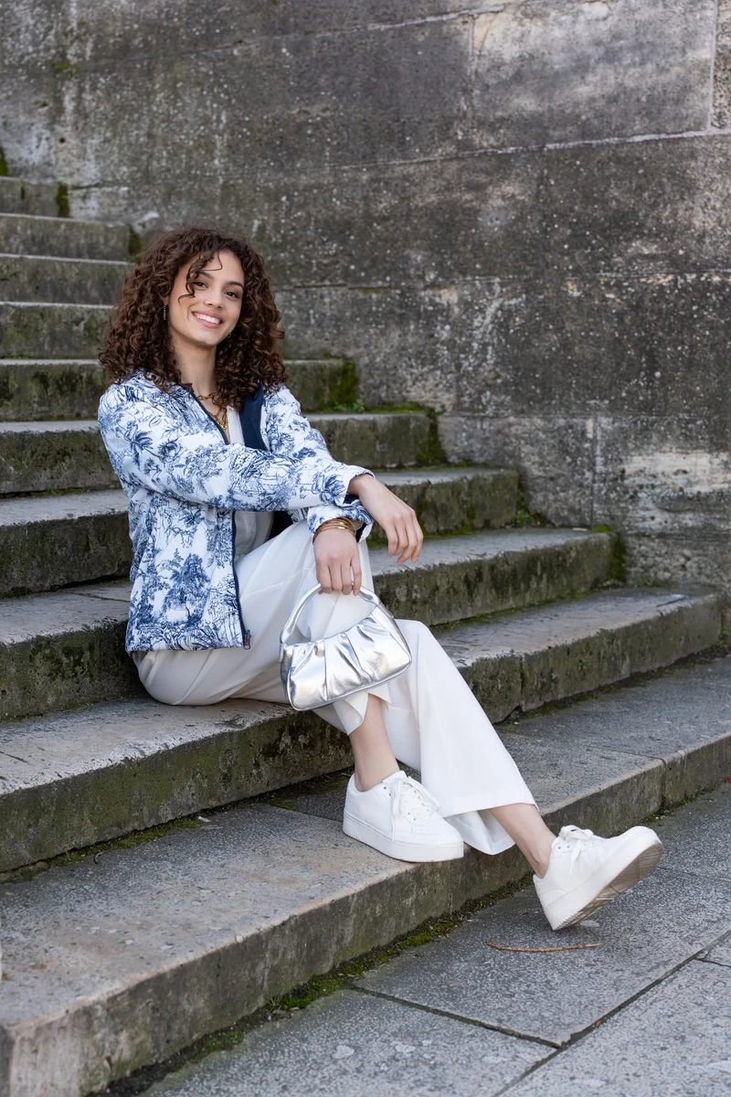 Imperméable réversible court mi-saison (toile de Jouy florale)
