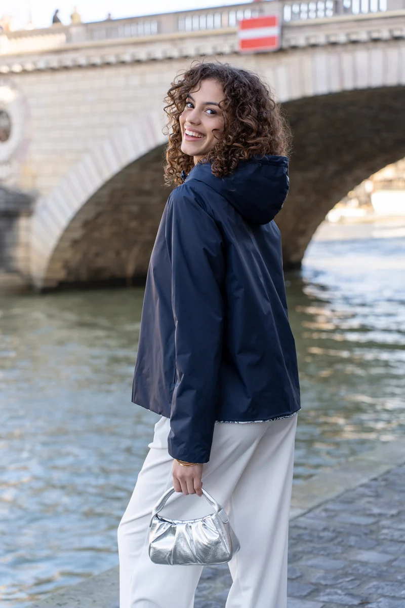 Imperméable réversible court mi-saison (toile de Jouy florale)
