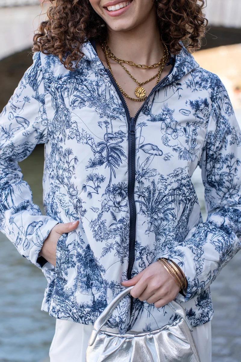 Imperméable réversible court mi-saison (toile de Jouy florale)