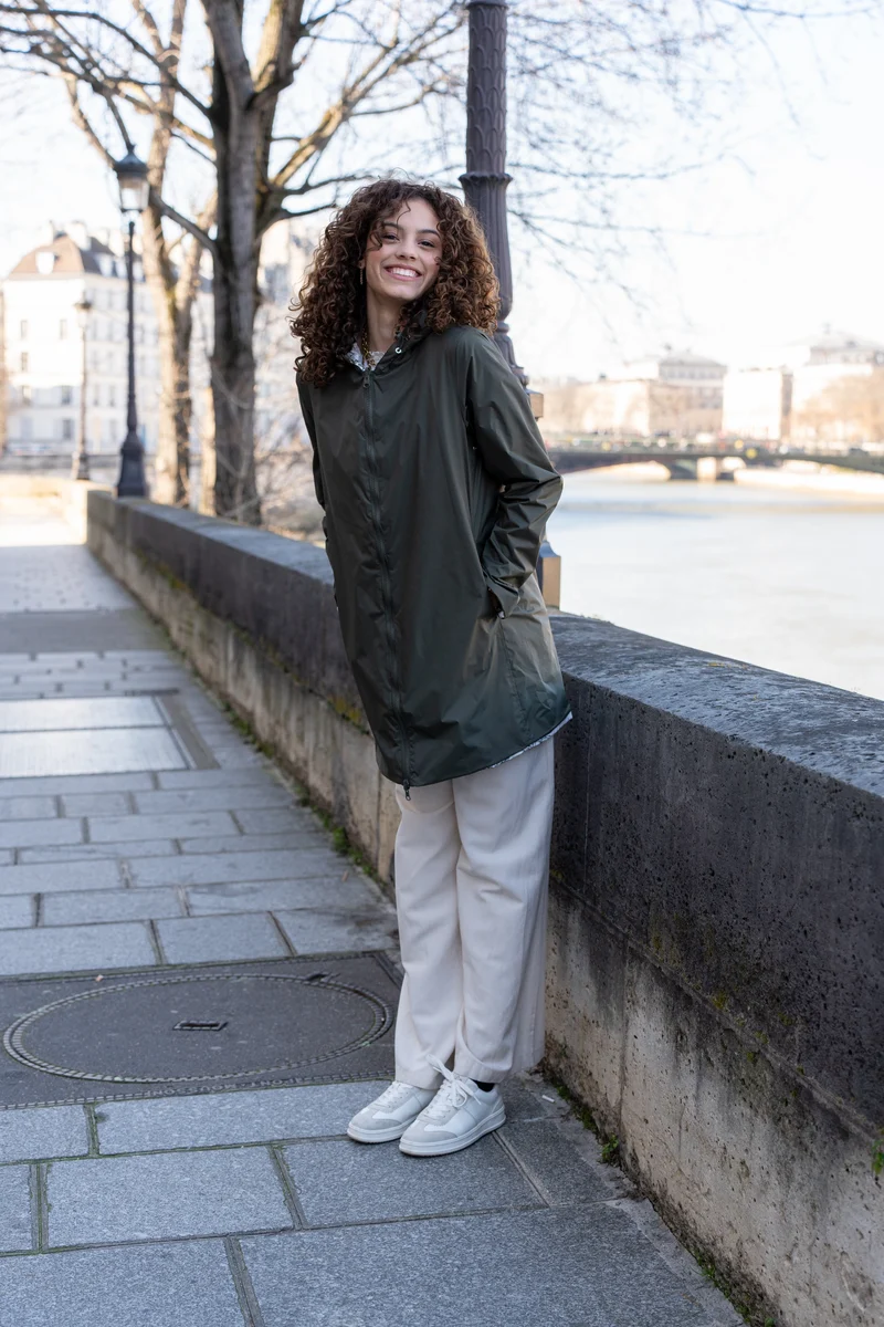 Imperméable réversible long mi-saison (toile de Jouy florale)