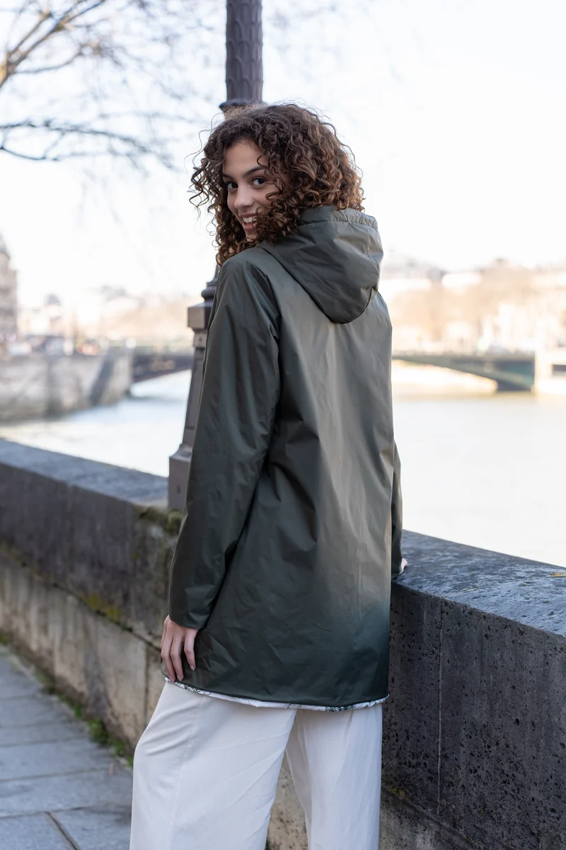 Imperméable réversible long mi-saison (toile de Jouy florale)