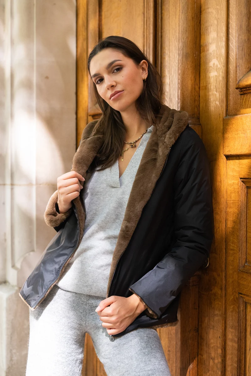 Imperméable fourré réversible court