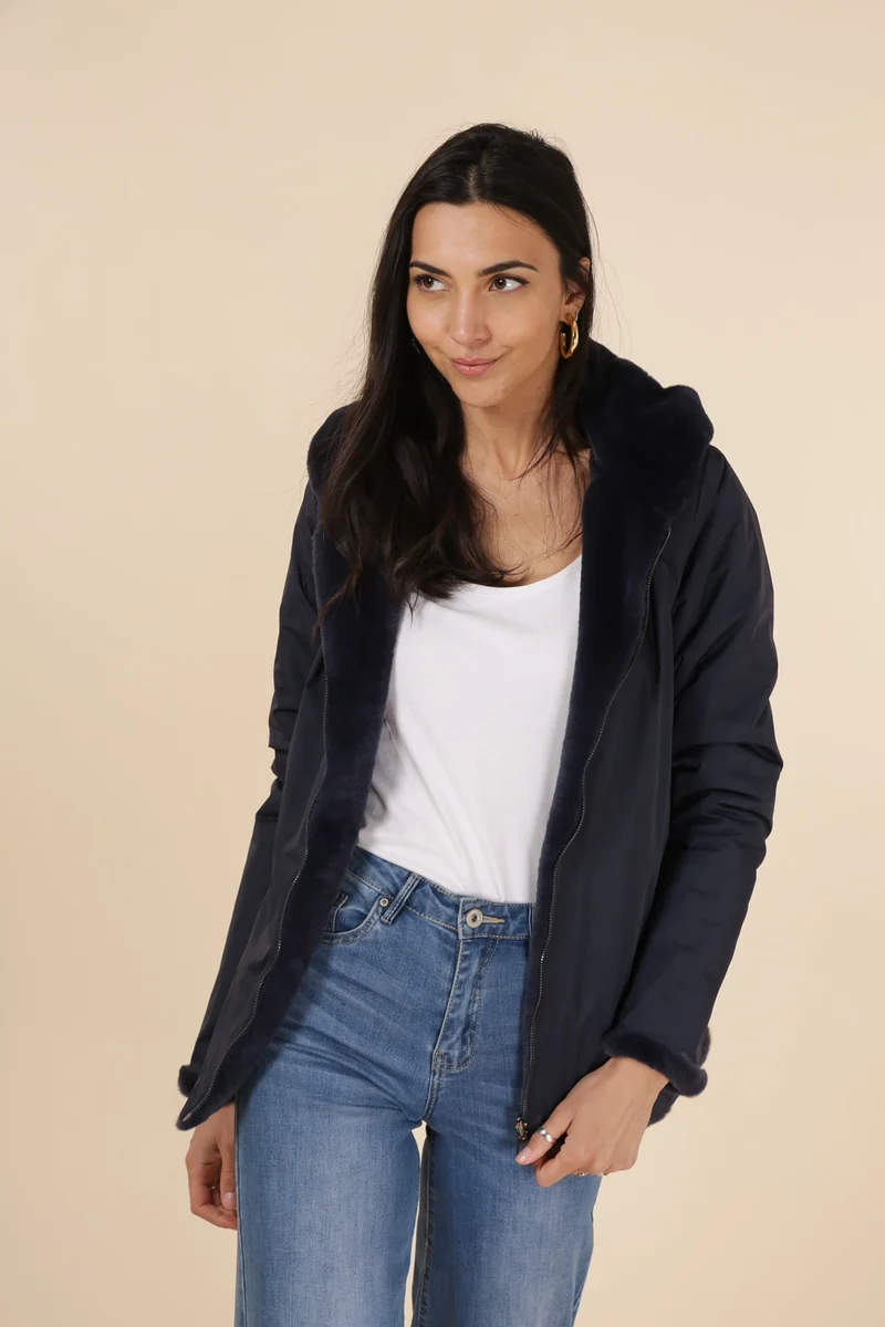 Imperméable fourré réversible court