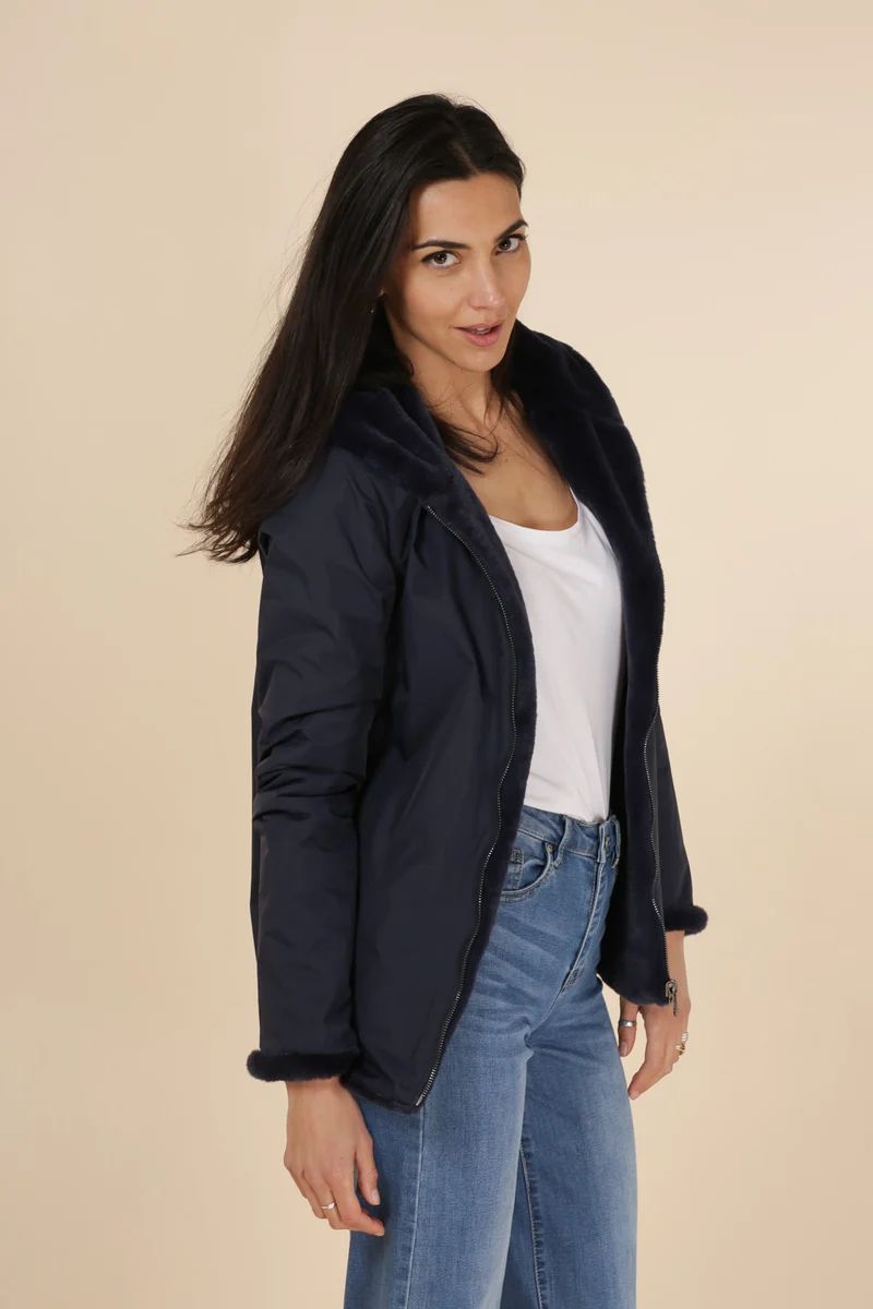 Imperméable fourré réversible court