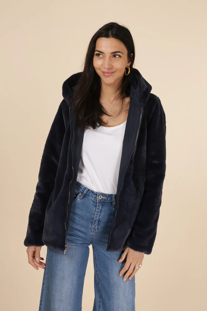 Imperméable fourré réversible court