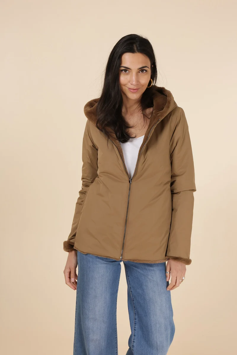 Imperméable fourré réversible court
