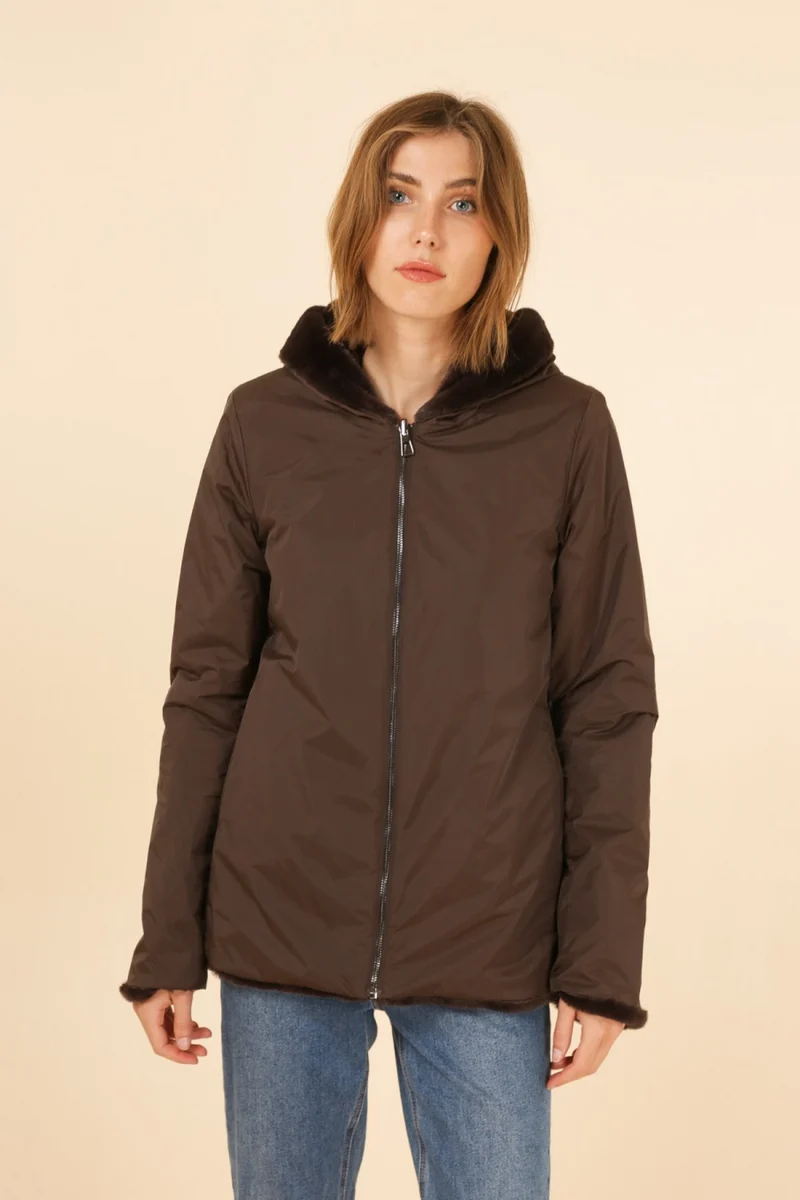 Imperméable fourré réversible court