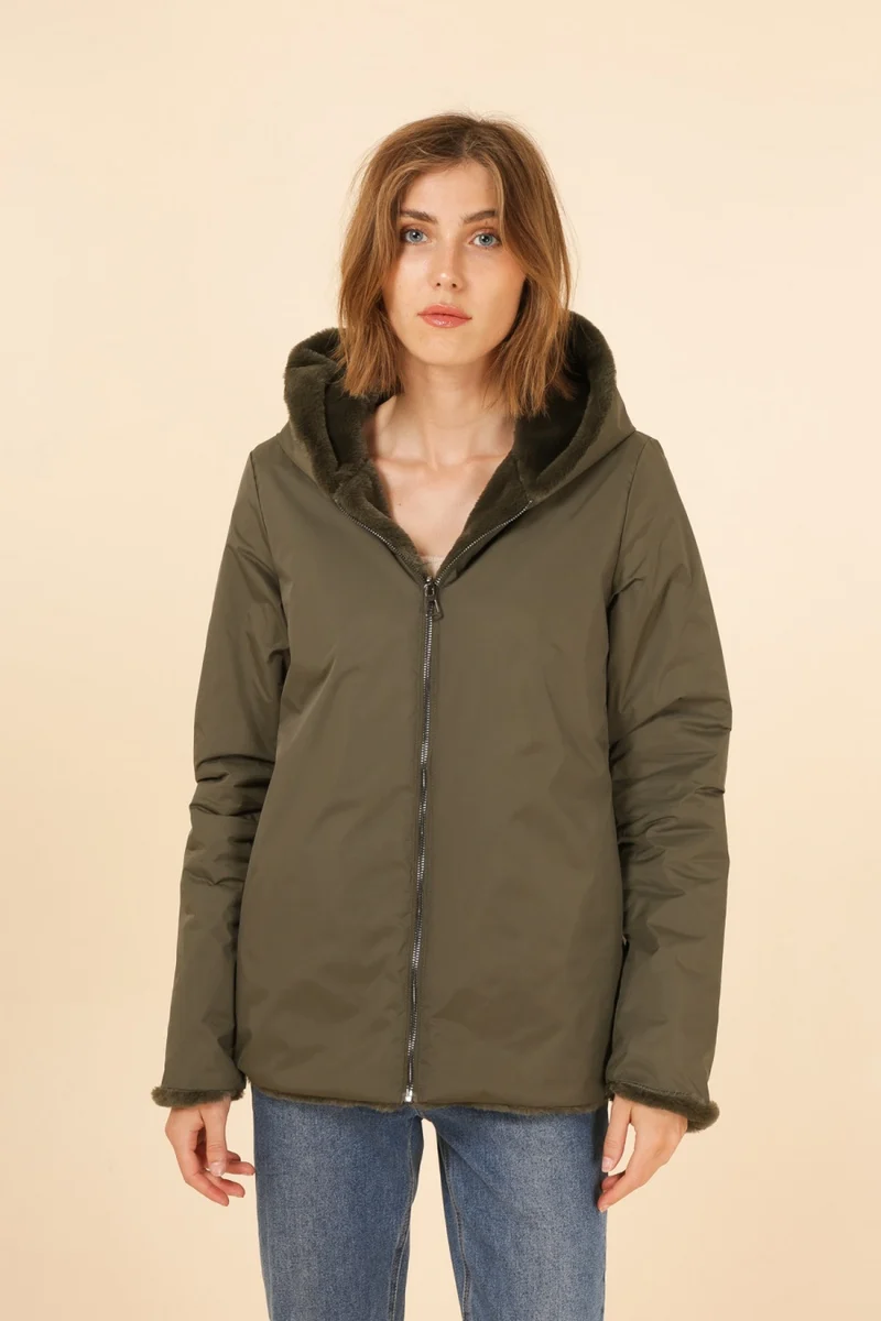 Imperméable fourré réversible court