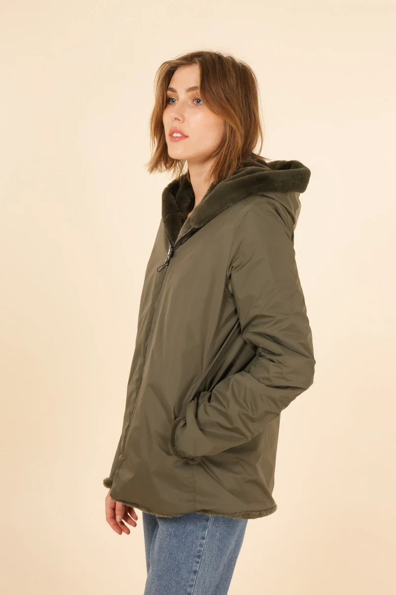 Imperméable fourré réversible court