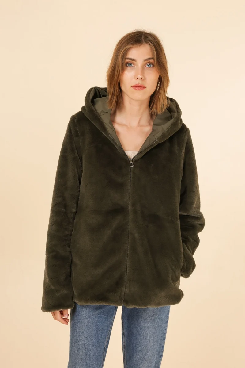 Imperméable fourré réversible court