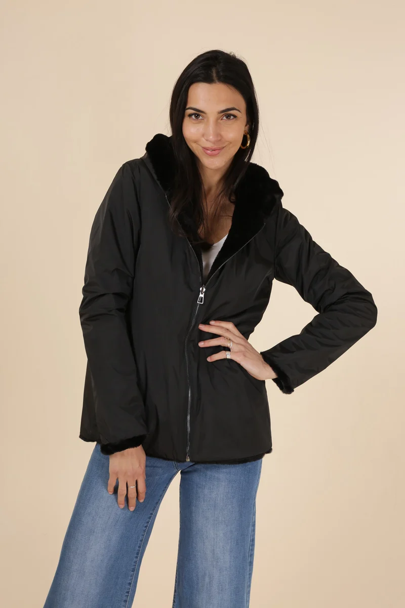 Imperméable fourré réversible court
