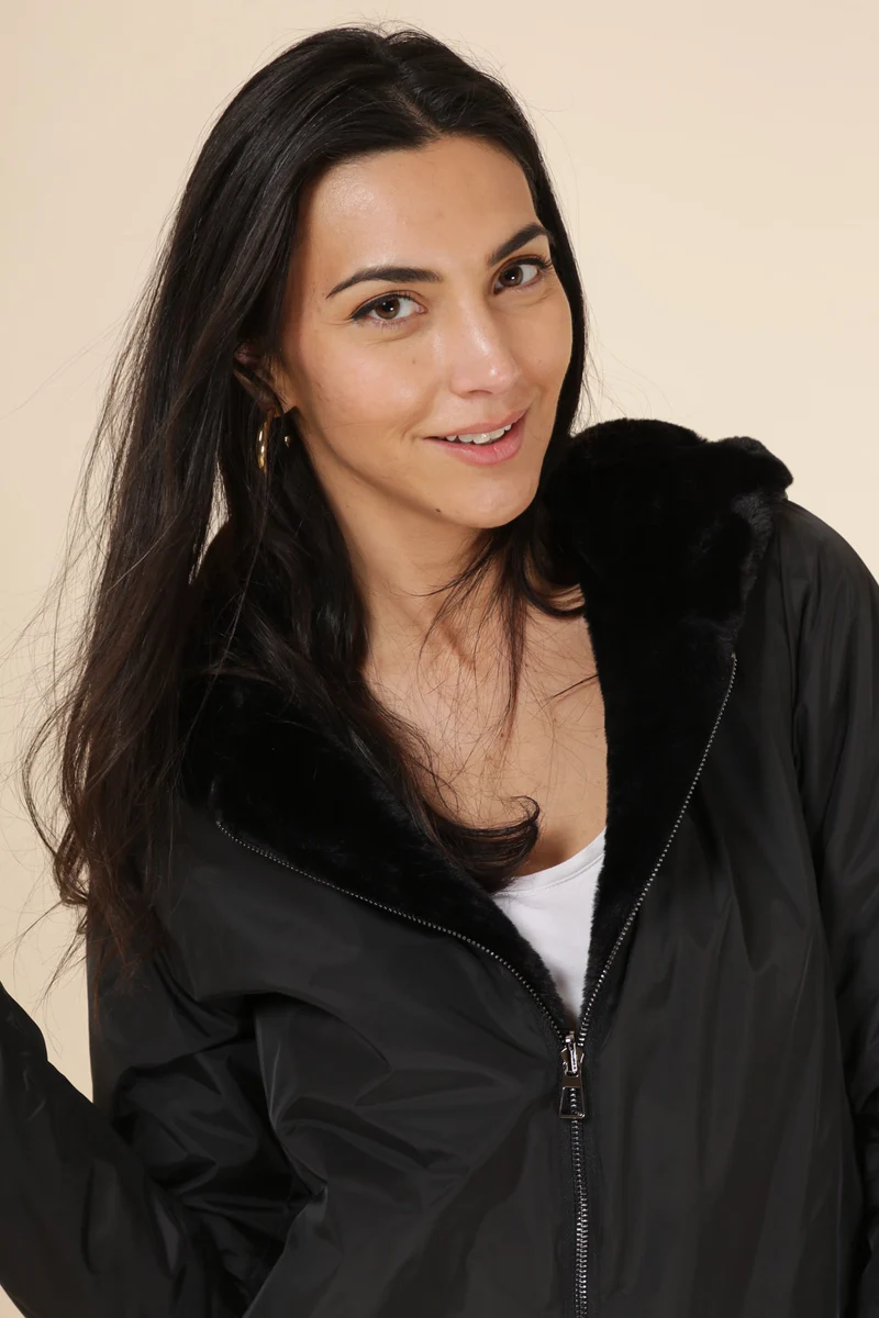 Imperméable fourré réversible court