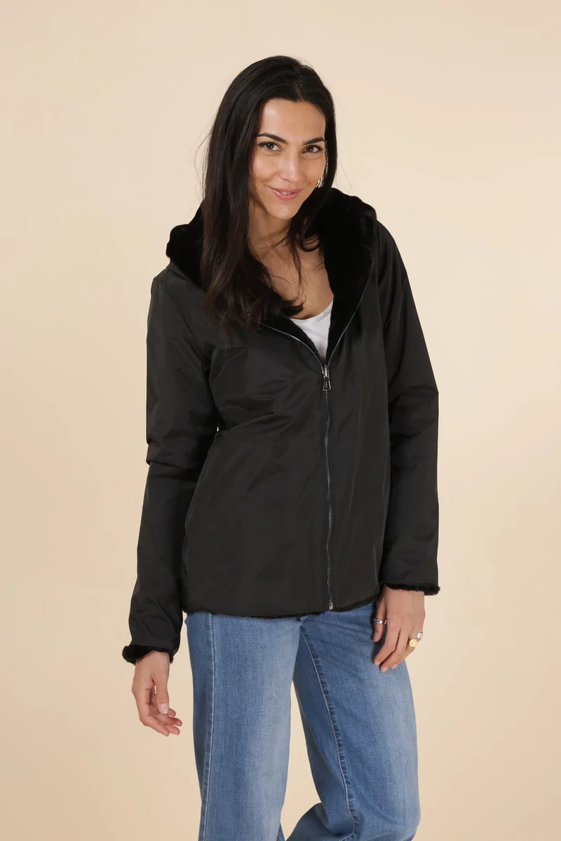Imperméable fourré réversible court