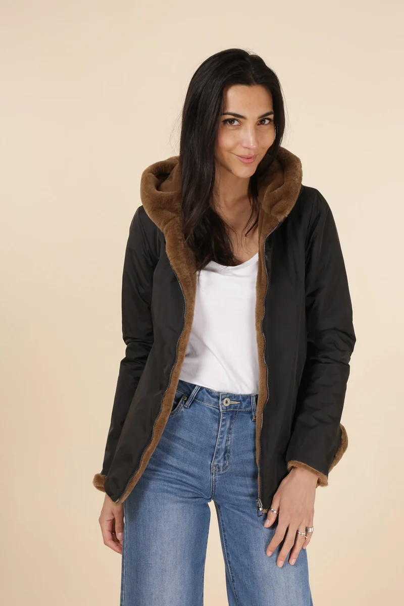 Imperméable fourré réversible court