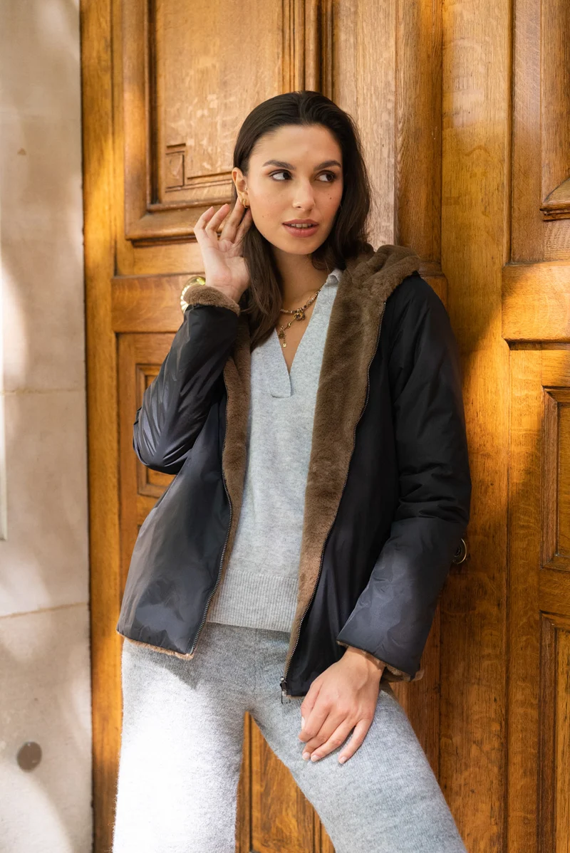 Imperméable fourré réversible court