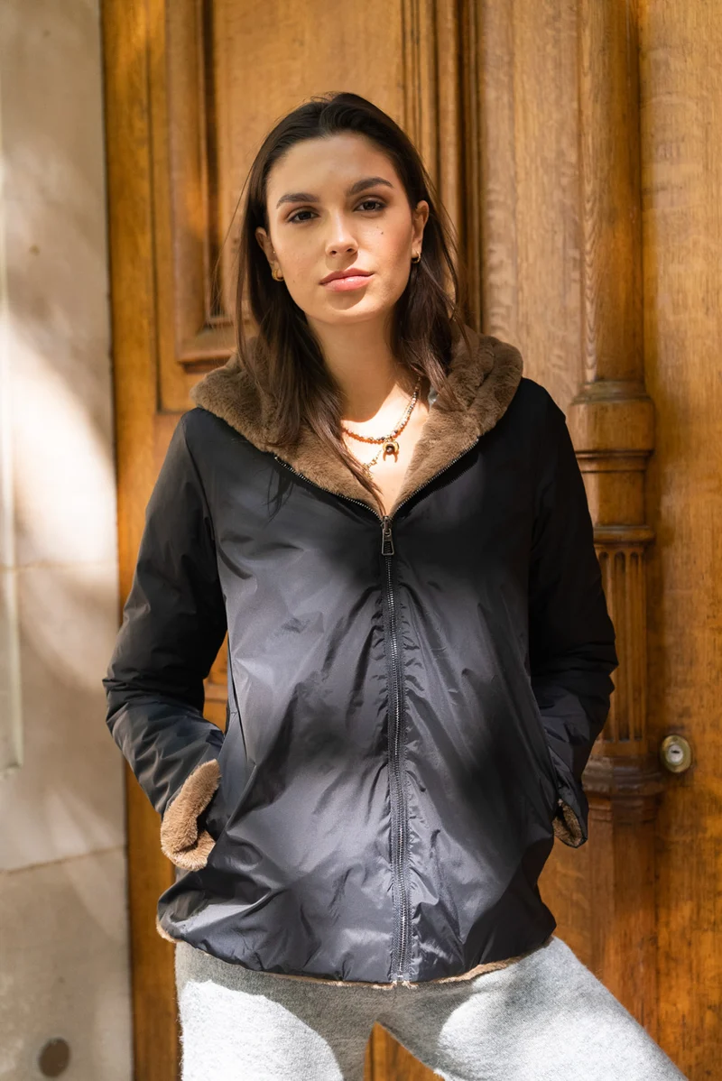 Imperméable fourré réversible court