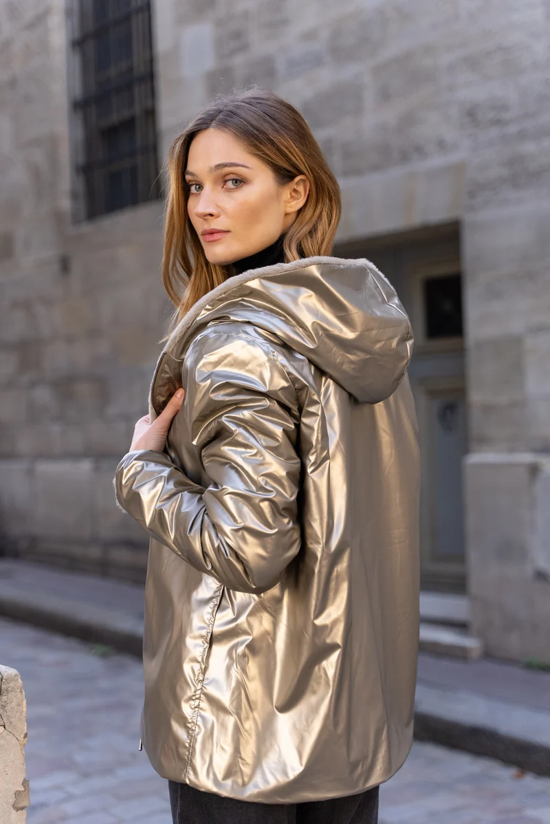 Imperméable fourré réversible court