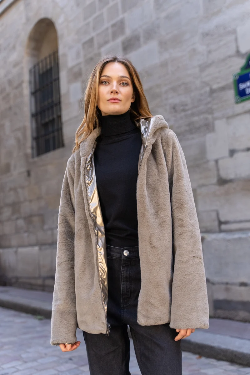 Imperméable fourré réversible court
