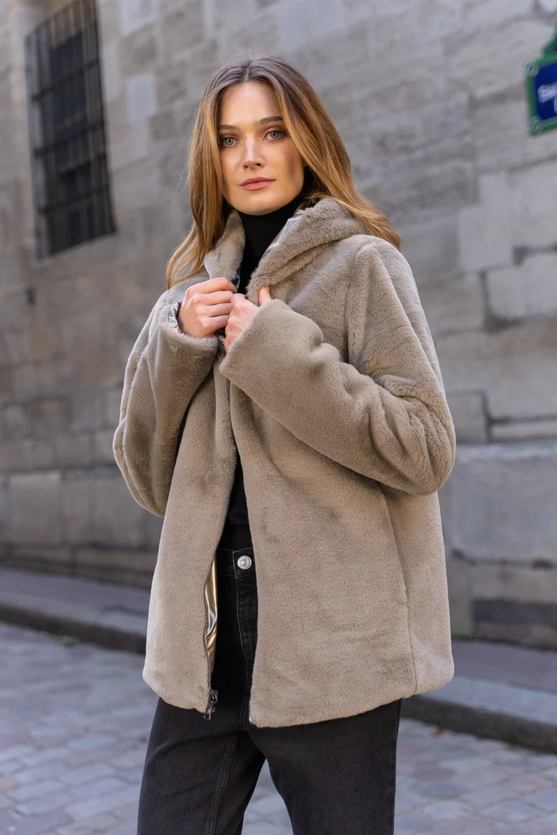 Imperméable fourré réversible court
