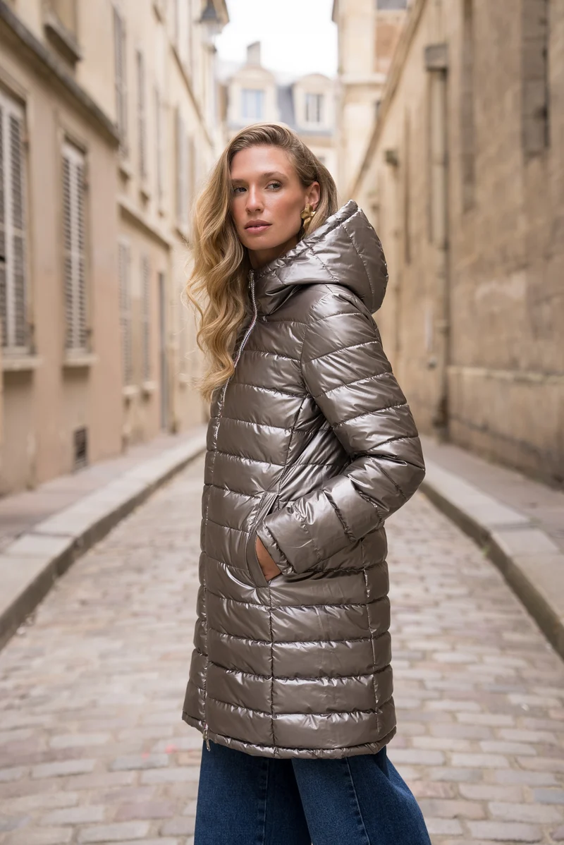 Doudoune réversible longue brillante