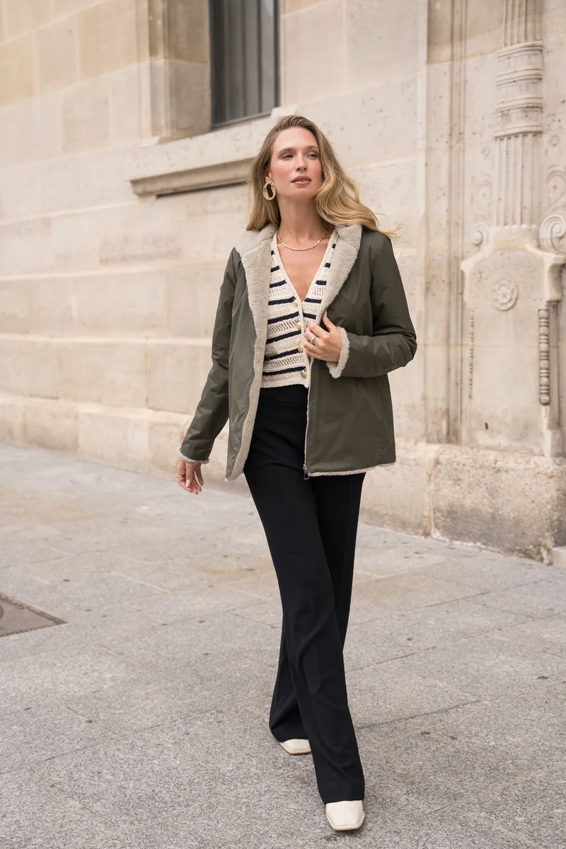 Imperméable fourré réversible court bicolore