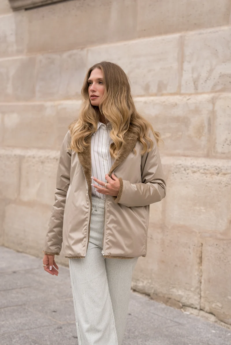 Imperméable fourré réversible court bicolore