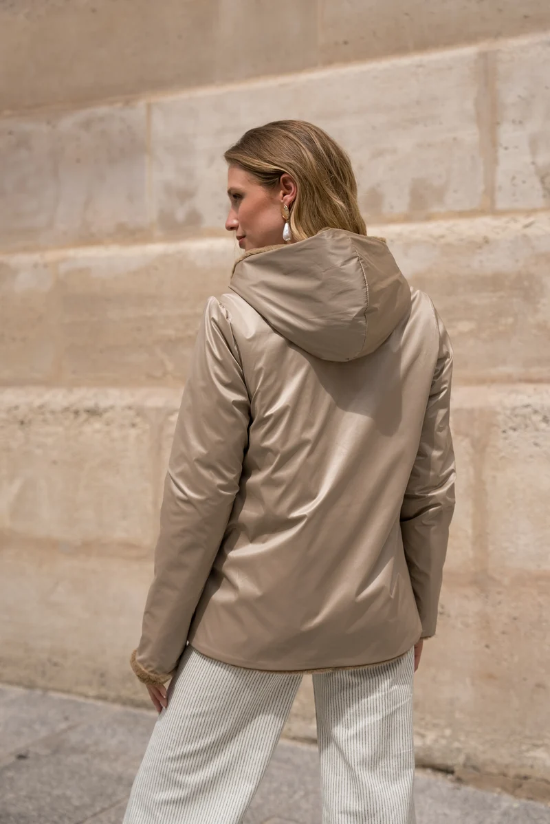 Imperméable fourré réversible court bicolore