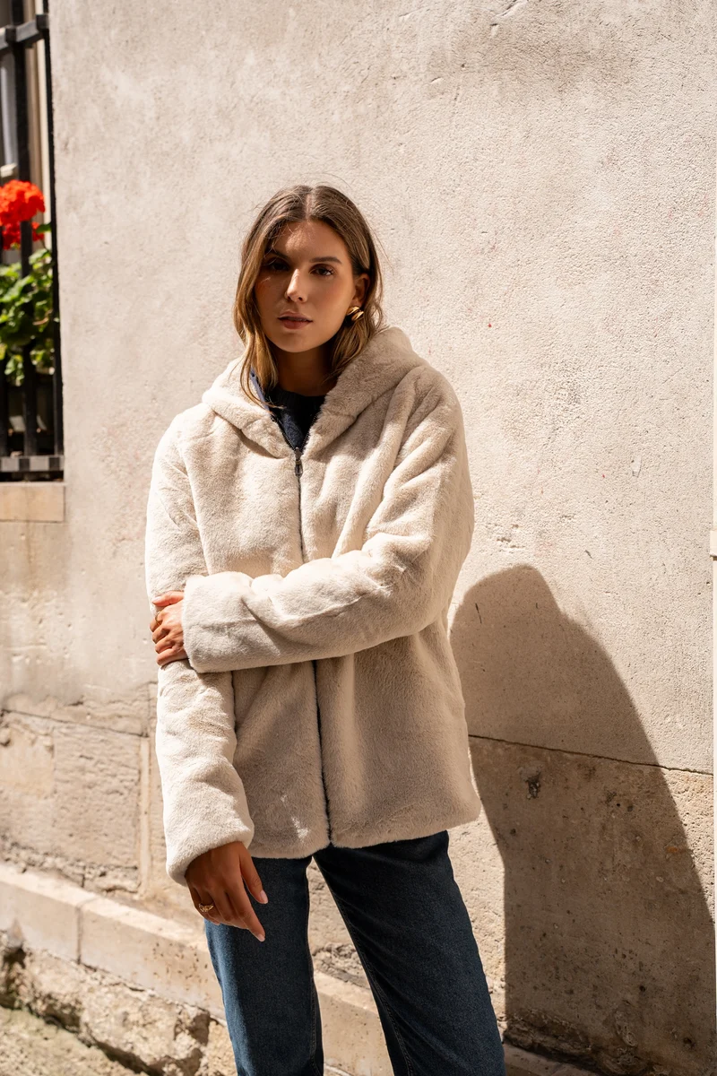 Imperméable fourré réversible court bicolore