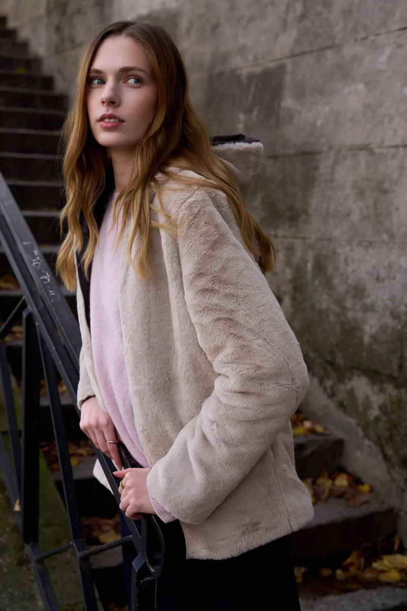 Imperméable fourré réversible court bicolore