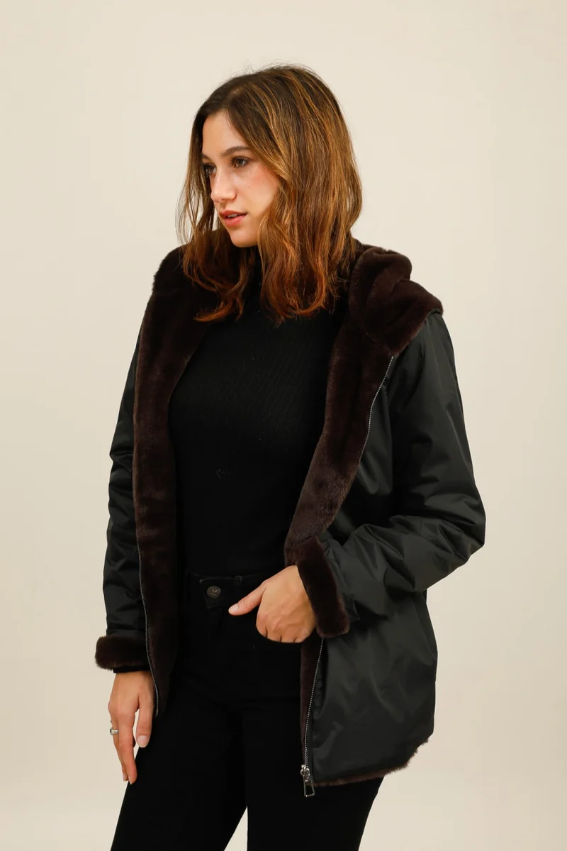Imperméable fourré réversible court bicolore